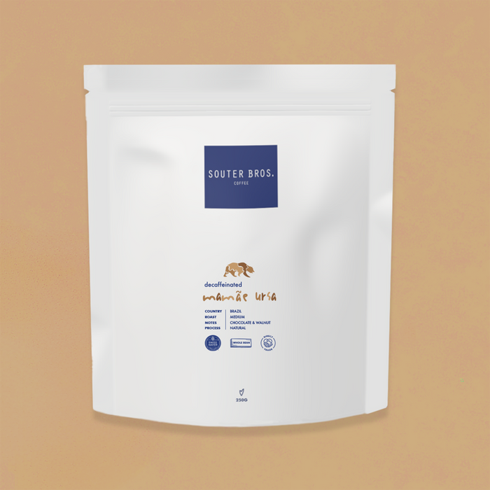 Souter Bros. Swiss Water Process decaf coffee bag — single origin Brazilian, small-batch roasted in London