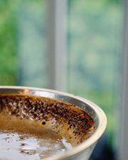 close up of filter coffee in a natural green peaceful surrounding